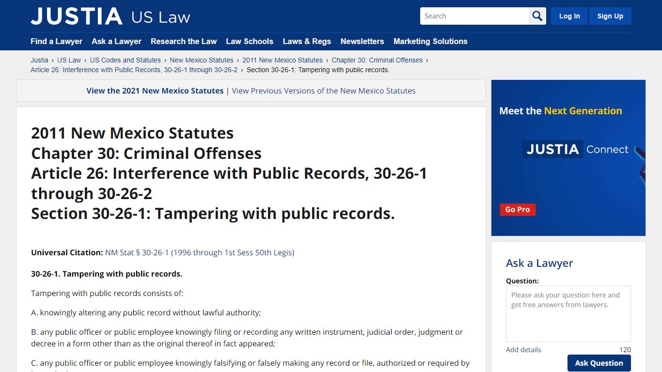 NM Stat § 30-26-1 :: Section 30-26-1: Tampering with public records ...